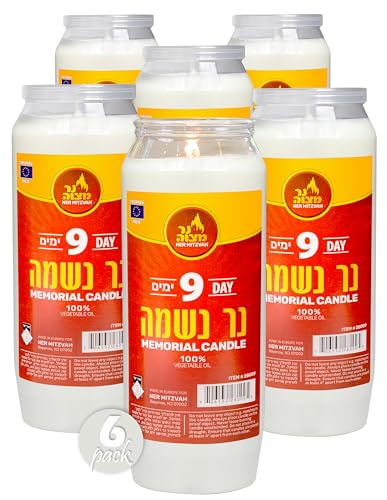 Ner Mitzvah 9 Day Yartzeit Candle - Kosher Yahrtzeit Memorial Candle - 6 Pack