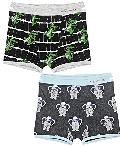 Ez Undeez Boys Boxer Briefs Toddler Training Underwear Easy Pull Up Handles (2-3 Years, Alligator-Elephant)