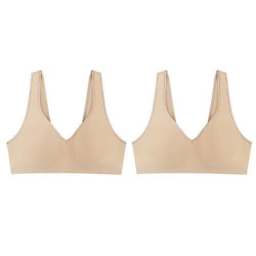 Hanes Women's SmoothTec ComfortFlex Fit Wirefree Bra MHG796, Available in Single and 2-Pack, Nude/Nude, 3X-Large Plus
