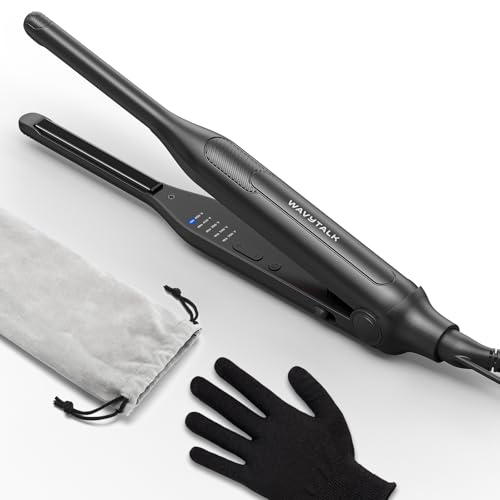 Wavytalk Pencil Flat Iron, 3/10" Small Iron for Short Hair, Pixie Cut and Bangs, Tiny Beard Straightener with Dual Voltage & Adjustable Temp, Mini Hair Edges Heating Up in 15s