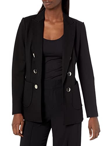 Anne Klein Women's Faux Double Breasted Patch Pocket Jacket, Asphalt, X-Large