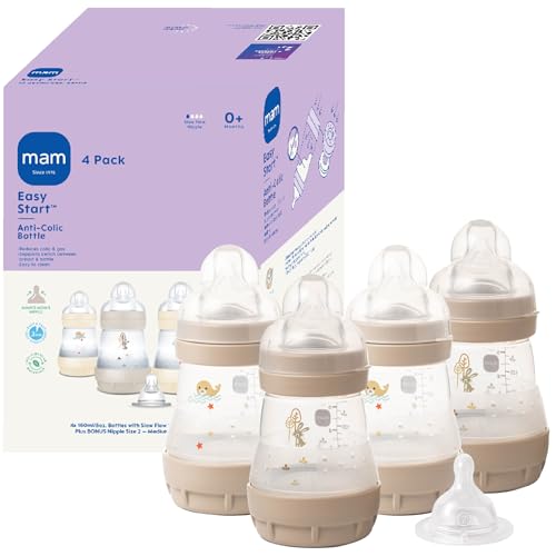 MAM Easy Start Anti-Colic Baby Bottle 5 oz, Slow Flow, Breastfeeding-Like Silicone Bottle, Reduces Colic, Gas, & Reflux, Easy-to-Clean, BPA-Free, Vented Baby Bottles for Newborns, 0-3 Months