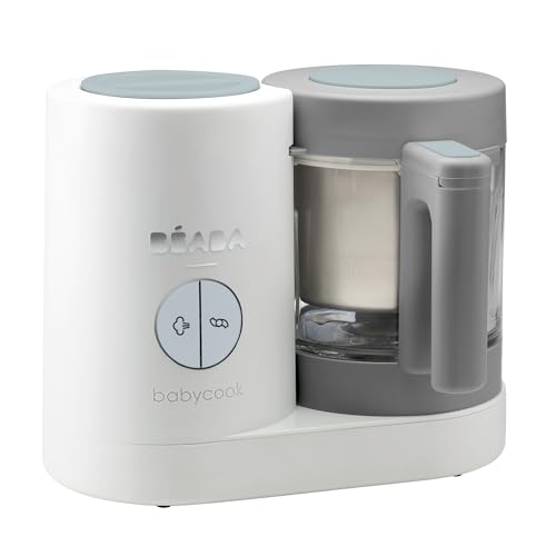 BEABA Babycook Neo Premium Non-Toxic Glass & Stainless Steel Baby Food Maker Trusted by Celebrity Moms Sustainable Design for 34 Servings in 20 Minutes, White