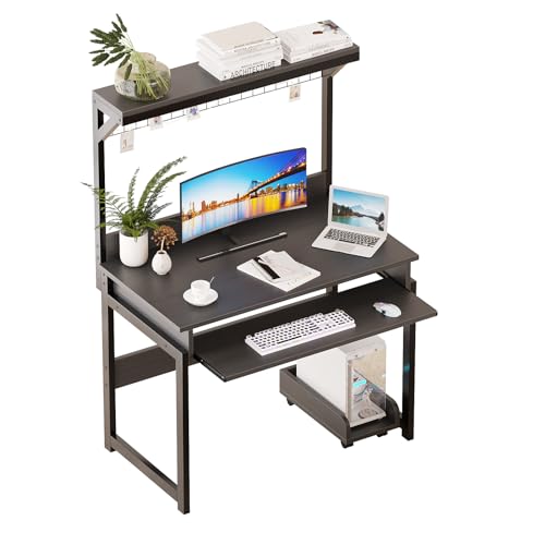 ALISENED 31.5" Computer Desk with Hutch, Office Desk Study Table Writing Desk Workstation PC Table for Home Office, Space Saving Design
