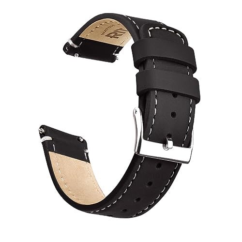 Ritche Quick Release Leather Watch Band Leather Watch Strap 18mm 19mm 20mm 21mm 22mm 23mm or 24mm for Men and Women, Valentine's day gifts for him or her, Black / White / Silver, 20MM, Classic