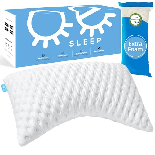 Side Sleeper Pillow - Memory Foam Bed Pillows for Sleeping - 100% Adjustable Supportive Loft - Helps Relieve Neck and Shoulder Pain - Queen Size 19 X 29 Inch - (Premium White)