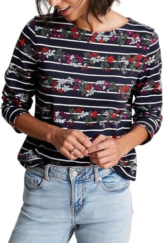 Joules Women's Harbour Print Long Sleeve Jersey Top (6, Navy Floral Stripe)