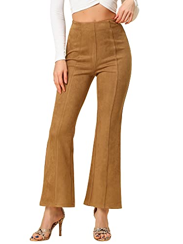 Allegra K Women's Bell Bottom Pants Wide Leg Casual Faux Suede Flared Pant, Brown, X-Large