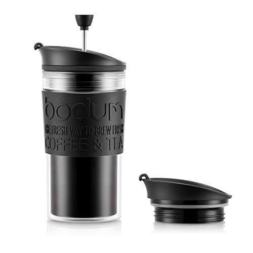 BODUM K11102-01 Double Wall Plastic Body Coffee Maker with Extra Lid, 0.35L, Black