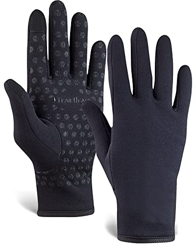 TrailHeads Women’s Running Gloves | Touchscreen Gloves | Power Stretch Winter Running Accessories (solid black, medium)