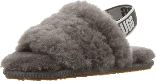 UGG Unisex-Child Fluff Yeah Slide Slipper, Charcoal, 10 Toddler