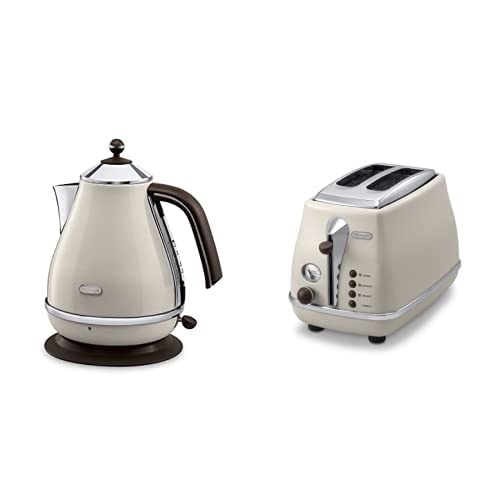 De'Longhi Icona Vintage Breakfast Set - KBOV2001.BG (Electric Kettle, 1.7L Capacity, Beige) + CTOV2003.BG (2-Slice Toaster with Lid, Beige)