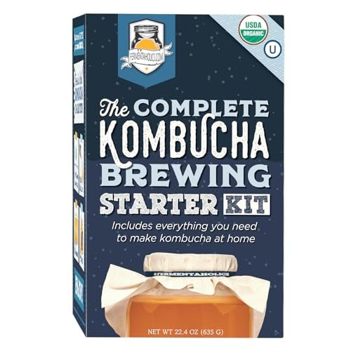 Fermentaholics Complete Kombucha Brewing Starter Kit | Organic Kombucha Kit | Includes Live Kombucha SCOBY & 1-Gallon Glass Brewing Jar | Includes Everything Needed To Brew One Gallon Of Kombucha