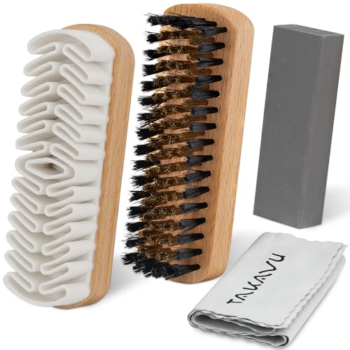 TAKAVU Premium Suede & Nubuck Cleaning Brush Kit, Crepe brush, Brass Bristle Brush, Microfiber Towel Cloth, Cleaning Block Eraser for Cleaning Shoes, Boots, Multicolor