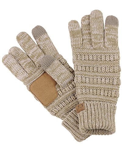 C.C Unisex Cable Knit Winter Warm Anti-Slip Touchscreen Texting Gloves, 2 Tone Taupe