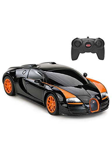 Rastar (Black) - RC Car 1:24 Bugatti Veyron 16.4 Grand Sport Vitesse Radio Remote Control Racing Toy Car Model Vehicle, Black/Orange