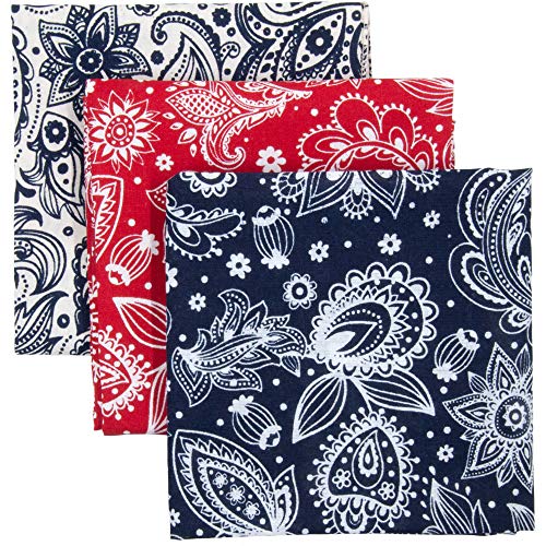 Bandana 3-Pack - Made in USA For 70 Years - Sold by Vets – 100% Cotton –Sewn Edges (English Prim)