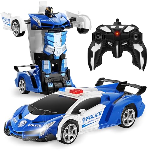 FIGROL Transform RC Car Robot, Remote Control Car Independent 2.4G Robot Deformation Car Toy with One Button Transformation & 360 Speed Drifting 1:18 Scale