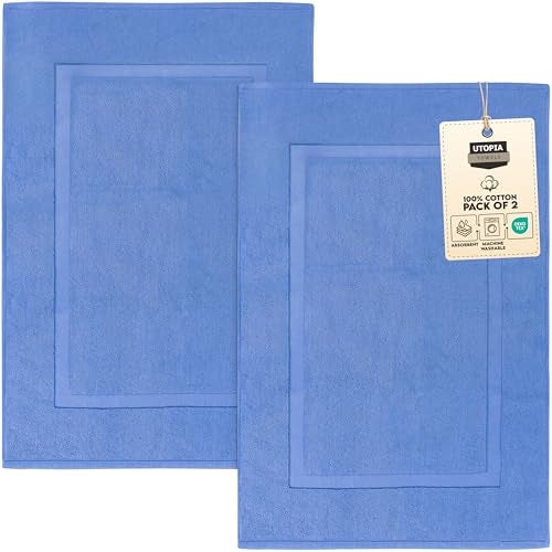 Utopia Towels - Cotton Banded Rug, Bath Mats, [Not a Bathroom Rug], 21x34 Inches, 100% Ring Spun Cotton - Highly Absorbent and Machine Washable Shower Bathroom Floor Mat, Electric Blue, 2 Pack