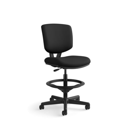 HON Volt Standing Desk Chair, Fabric Home Office Chair with Foot Rest, Armless, Ergonomic Recline and Center Tilt, for Computers, Offices, Work, Black