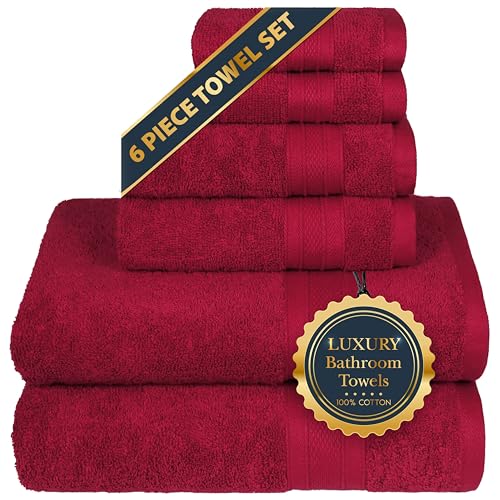 TRIDENT Soft and Plush, 100% Cotton, Highly Absorbent, Bathroom Towels, Super Soft, 6 Piece Towel Set (2 Bath Towels, 2 Hand Towels, 2 Washcloths), 500 GSM, Red