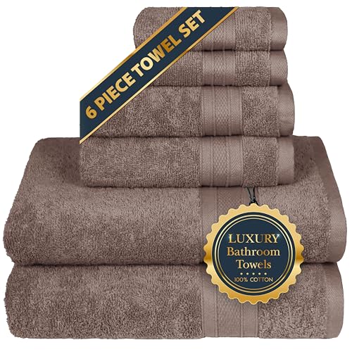 TRIDENT SOFT & PLUSH TOWELS LONG LASTING DURABLE for Daily Use Super Soft Fast Dry & Highly Absorbent Set of 6 Premium Bath flannels- 2 LARGE Bath, 2 Hand, 2 Wash Towels- 500 GSM - Acorn