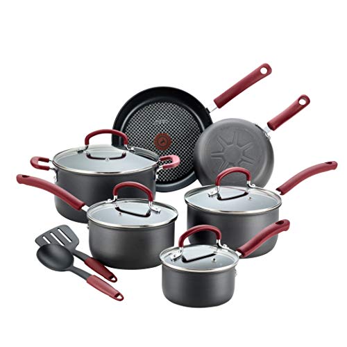 T-fal B004SC63 Ultimate Hard Anodized Dishwasher Safe Nonstick Cookware Set, 12-Piece, Red