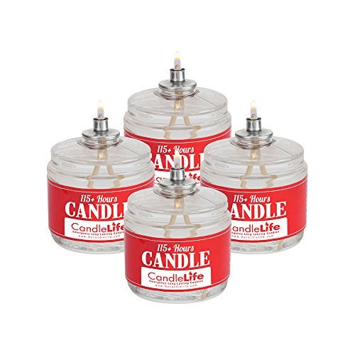 CandleLife Emergency Survival Candle (Set of 4) - 115 Hours Long Lasting Burning Time - Great Source of Light for Blackout, Camping, Fishing and Hunting - Smoke & Odor-Free | Clear Mist