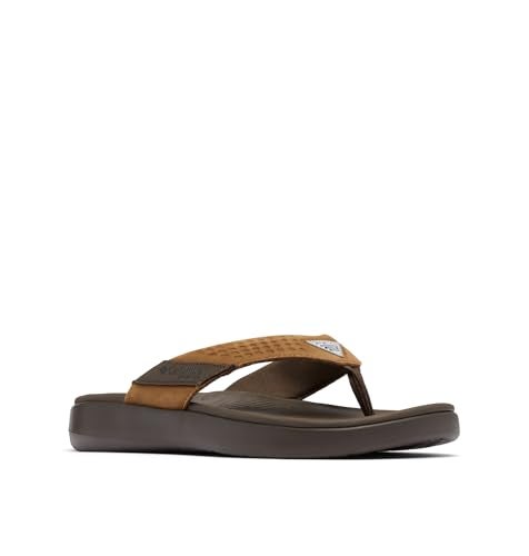 Columbia Men's Boatside Flip Lea Sport Sandal, Tundra/Light Brown, 13