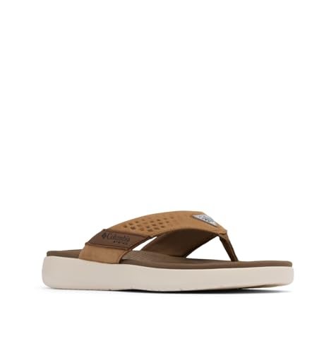 Columbia Men's Boatside Flip Lea Sport Sandal, Dark Truffle/Elk, 15