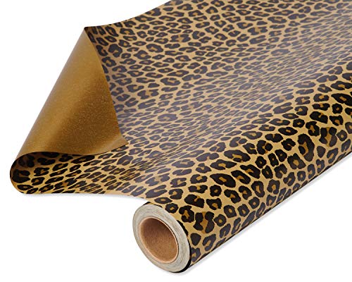 American Greetings Reversible Wrapping Paper Jumbo Roll for Birthdays, Mother's Day, Father's Day, Graduation and All Occasions, Leopard and Gold (1 Roll, 175 sq. ft.)
