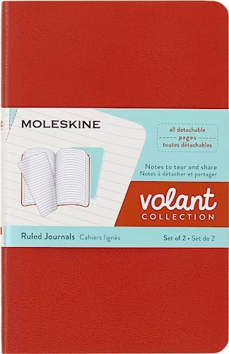 Moleskine Notebook Volant Journal, Ruled, Pocket, Coral Orange, Aquamarine Blue QP711F16B24