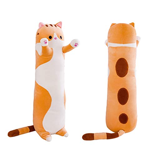 shangman Lovely Plush Cat Doll Cute Cartoon Soft Stuffed Kitten Pillow Long Throw Sleeping Pillow Doll Toy Gift for Kids Girlfriend Multiple Size (Brown,50cm/19.6in)
