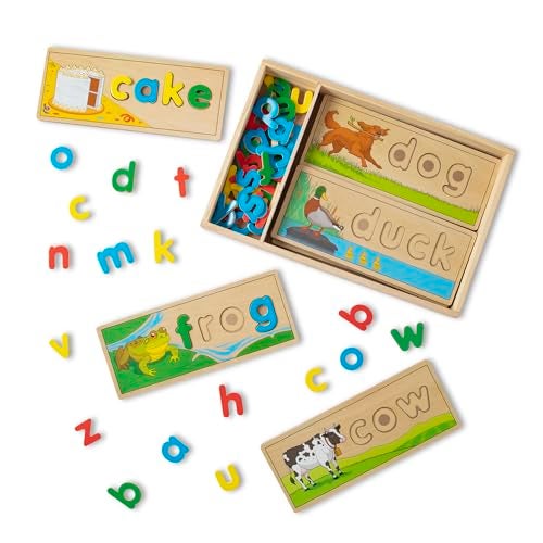 Melissa & Doug 2940 See & Spell Wooden Educational Toy With 8 Double-Sided Spelling Boards and 50+ Letters
