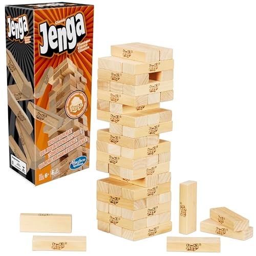 Hasbro Gaming Classic Jenga; Genuine Hardwood Blocks; Stacking Tower Game for Children Aged 6 and Up, 1 or More Players