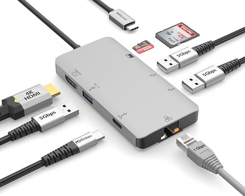 EZQuest USB C Hub Docking Station 8 in 1 with 4K HDMI, 1 Gbit Ethernet, 3 USB A 3.0 Ports, 1 USB-C PD/Data, SD/Micro SD for Work and Travel, Compatible with MacBook/Dell/HP/Lenovo/Laptops