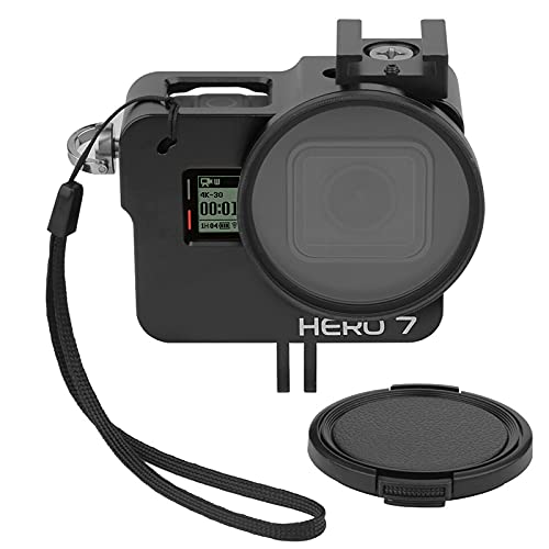 Yangers Aluminium Alloy Protective Housing Accessory for GoPro Hero 7 Black 6 5, Rigid Metal Shell Frame Side Open Cage Lid with Bicycle Mount, 52 mm UV Filter Lens Cap
