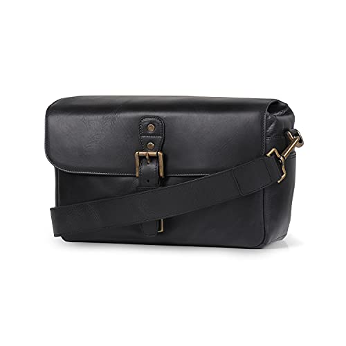 MegaGear Genuine Leather Camera Messenger Bag for Mirrorless, Instant and DSLR, Black (MG1331)