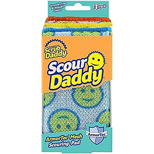 Scrub Daddy Scour Pads - Scour Daddy - Multi-Surface Scouring Pad, Absorbent, Durable, FlexTexture Sponge, Soft in Warm Water, Firm in Cold, Scratch Free, Odor Resistant, Easy to Clean 3ct (Pack of 1)