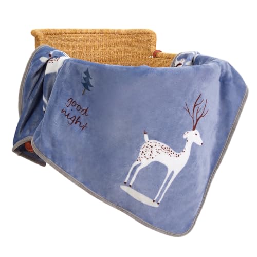 TILLYOU Micro Fleece Plush Soft Toddler Blanket for Boys Girls - Large Lightweight Crib Blanket for Baby Bed Lounger - Fuzzy Warm Cozy Blanket for Daycare Preschool Naptime Oversized 40x50 Navy Deer