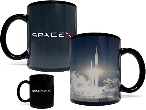 SpaceX Falcon Rocket Launch Color Changing Heat Sensitive 11 Fluid Ounce Mug - Black Ceramic - Foam Box Protection - Space/Science/NASA/Tesla/Rocket Gift