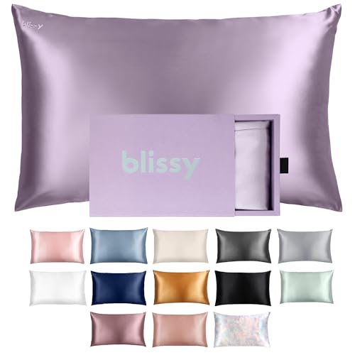 Blissy Silk Pillowcase - 100% Pure Mulberry Silk - 22 Momme 6A High-Grade Fibers - Silk Pillow Cover for Hair & Skin - Regular, Queen & King (Lavender, Queen)
