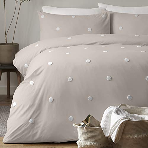 Appletree Garden-Polka Duvet Cover Set, 100% Cotton, Linen with White Dots, Super-King