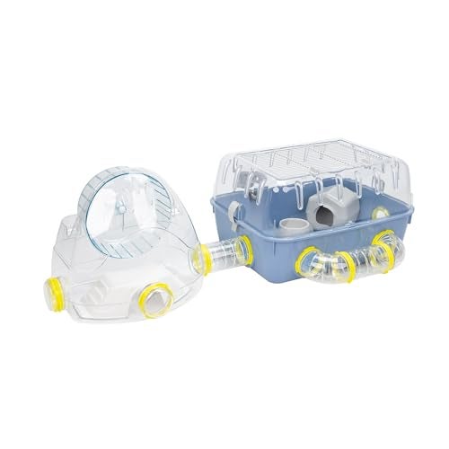 Ferplast Hamster Cage Mouse Cage Small Animal Cage Combi 2, Sturdy Plastic, roof with openable Grill, Tubes Gym Area and Accessories Included, 79,5 x 29,5 x 26,3 cm.