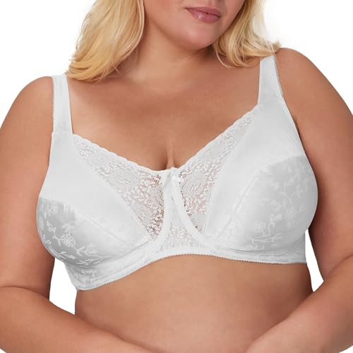Playtex Secrets Love My Curves Signature Floral Underwire Full Coverage Bra #4422, White, 34D