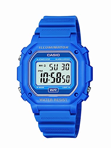 Casio Unisex F-108WH-1ACF Big Square Digital Display Quartz Black Watch, Blue, 42.6 mm, Digital