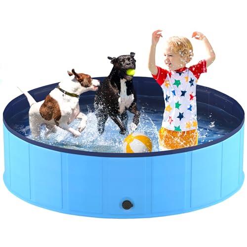 Niubya Foldable Dog Pool, Collapsible Plastic Dog Swimming Pool, 64x12 in