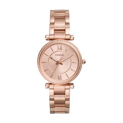 Fossil Women's Carlie Quartz Stainless Steel Watch, Rose Gold Glitz, Regular, Quartz Movement
