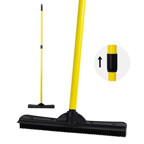 FURemover Broom with Squeegee made from Natural Rubber, Multi-Surface and Pet Hair Removal, Telescoping Handle that Extends from 3 ft to 6 ft
