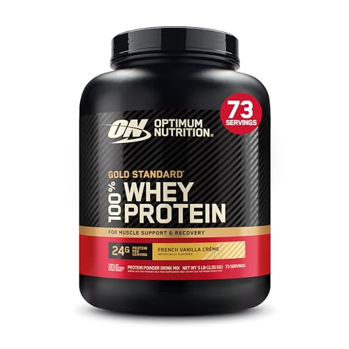 OPTIMUM NUTRITION GOLD STANDARD 100% Whey Protein Powder, French Vanilla Creme, 5 Pound,1031682